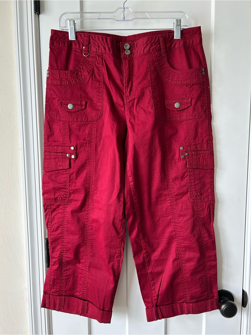 Style & Co. Deep Red Cargo Capris with Pocket Accents